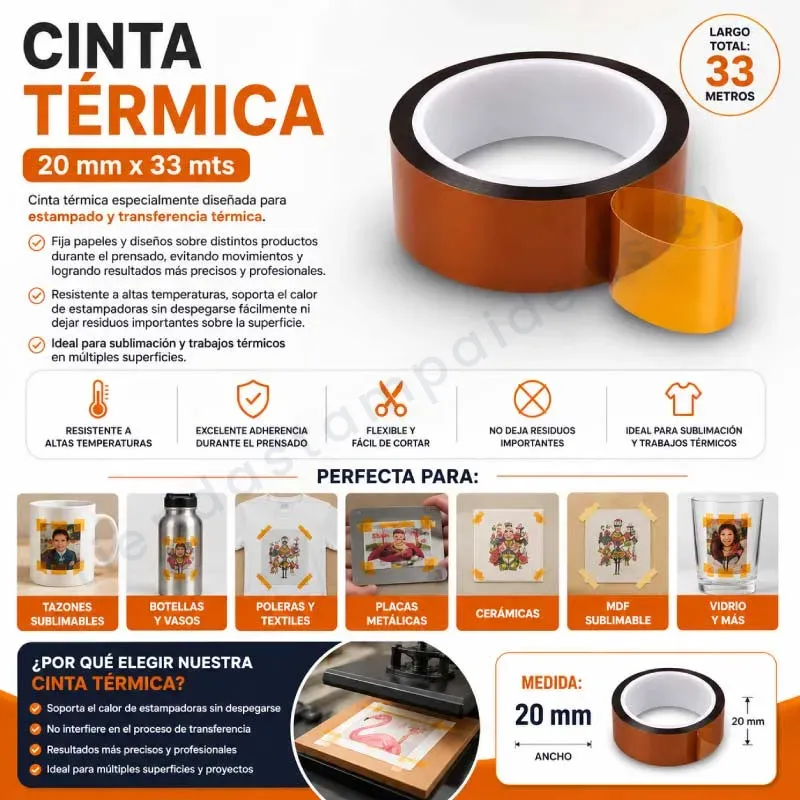 Cinta térmica 20 mm x 33 mts para sublimar - Tienda Stampaideas Imprimeideas