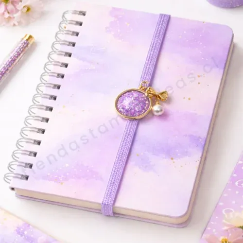 Elástico plano lila glitter - Elástico agenda - Tienda Stampaideas