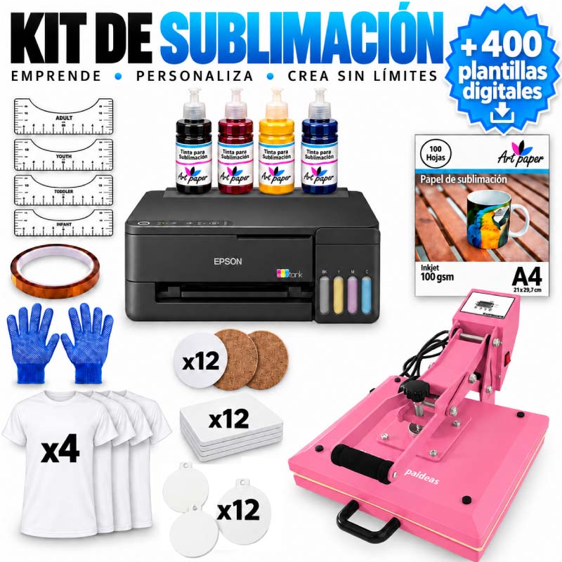 Kit de sublimación completo - Estampadora 38 x 38 cm Rosada - Tienda Stampaideas Imprimeideas