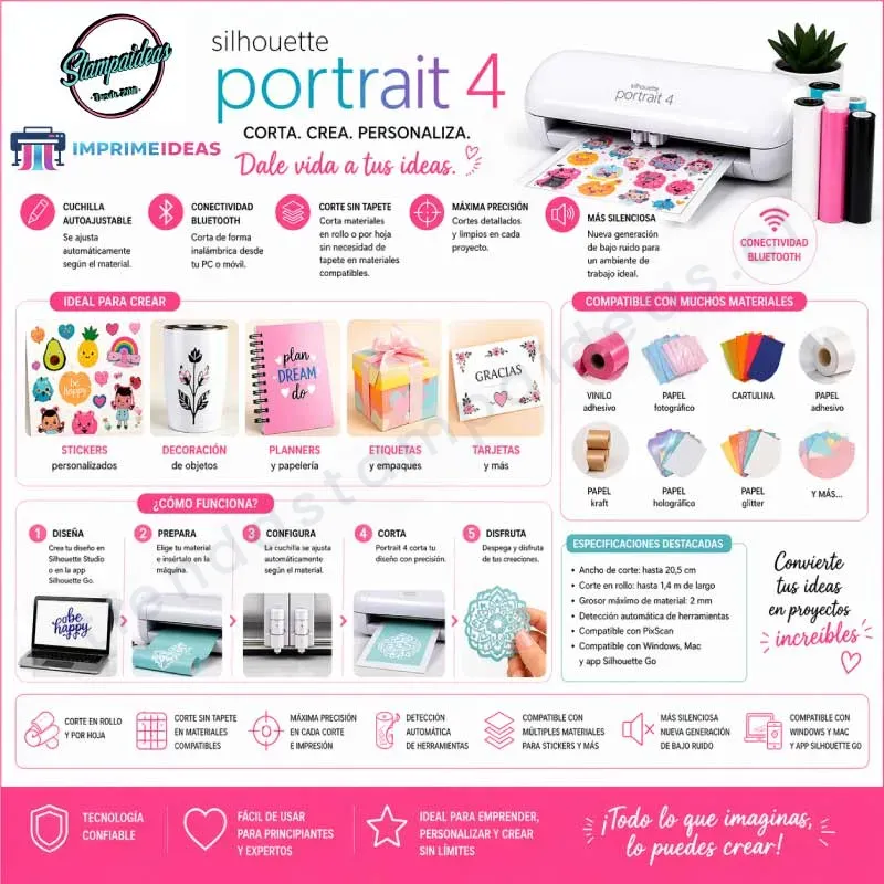 Conoce Portait 4 Plotter de corte barato Plotter Portrait 4 - Tienda Stampaideas Imprimeideas Garantía 1 año