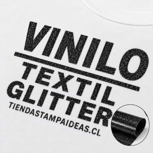 Vinilo textil Glitter negro con adhesivo PU - Tienda Stampaideas Imprimeideas