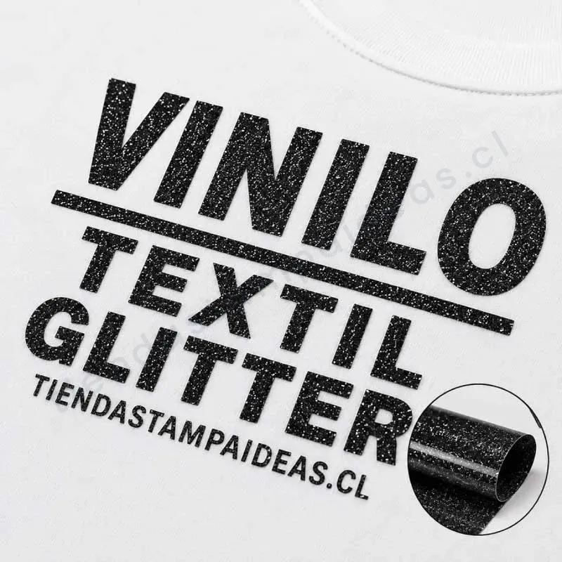Vinilo textil Glitter negro con adhesivo PU - Tienda Stampaideas Imprimeideas