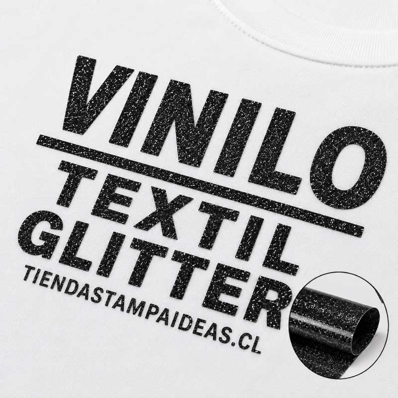 Vinilo textil Glitter negro con adhesivo PU - Tienda Stampaideas Imprimeideas