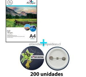 Chapita 58 mm alfiler 200 UN + REGALO - Pack - Tiendastampaideas