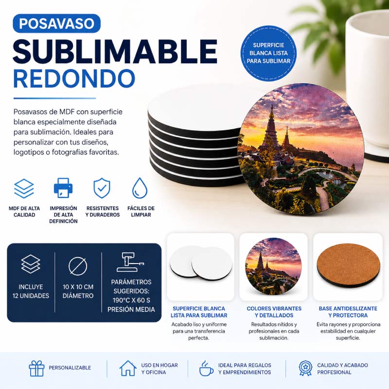 Posavaso sublimable 12 un - Redondo - Imagen 3