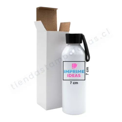 Botella personalizada de aluminio Negra 7 x 7-cm Imprime ideas Tienda Stampaideas