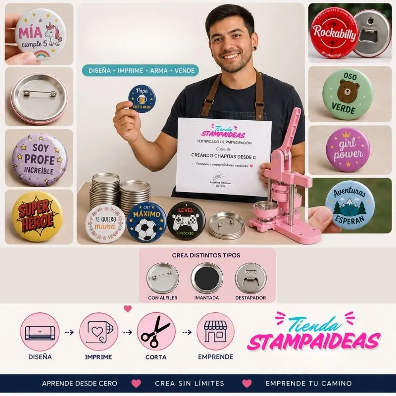 Curso para aprender a hacer chapitas - Tienda Stampaideas Imprimeideas