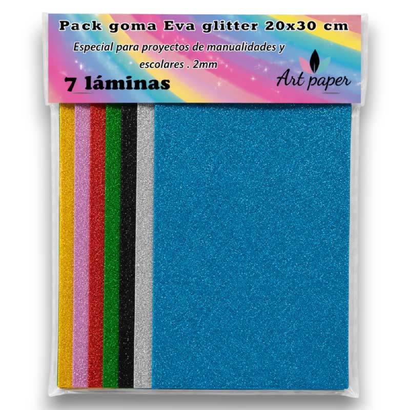 Pack Goma Eva Glitter 7 unidades 20 x 30 cm - Tienda Stampaideas Imprimeideas