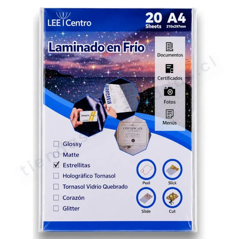 Laminado en frío A4 estrellas tornasol - Tienda Stampaideas Imprimeideas