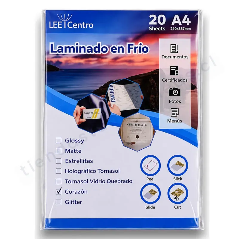 Laminado en frío tornasol Corazon A4 - Tienda Stampaideas Imprimeideas