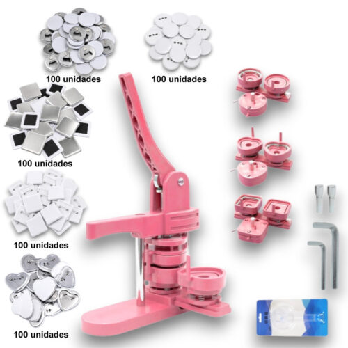 Máquina de chapitas Rosada 3 en 1 Kit de inicio - Tienda Stampaideas Imprimeideas