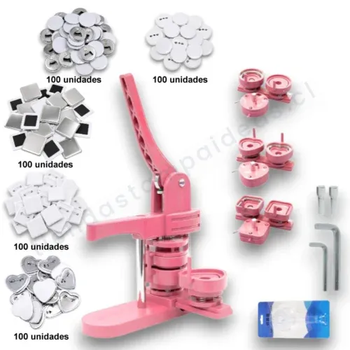 Máquina de chapitas Rosada 3 en 1 Kit de inicio - Tienda Stampaideas Imprimeideas
