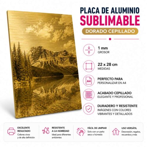 Placa de aluminio para sublimar Dorado Cepillado - Tienda Stampaideas Imprimeideas