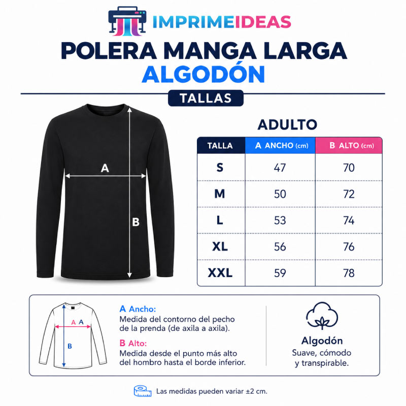Polera manga larga para estampar - Imprimeideas